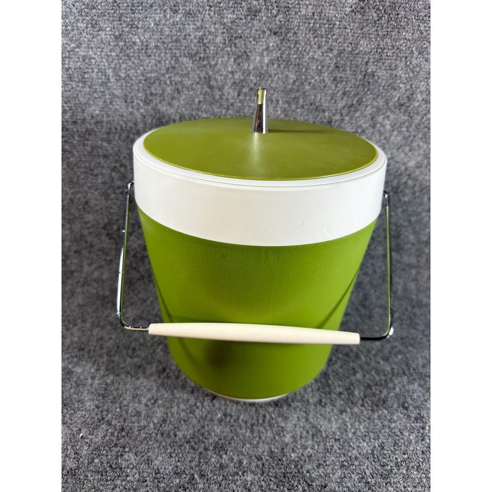 Vintage West Bend Avocado Green Ice Bucket Mid Century Modern MCM Made in USA